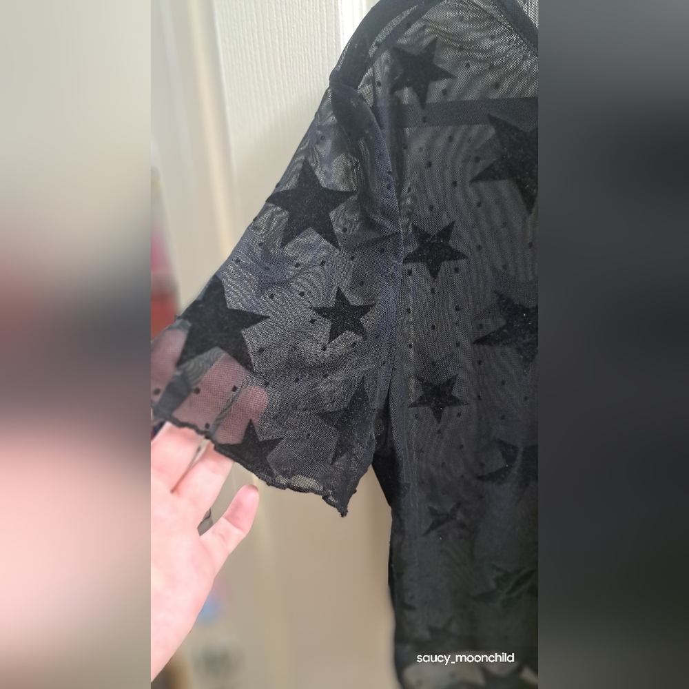 Black Star Pattern Sheer Top - image 5